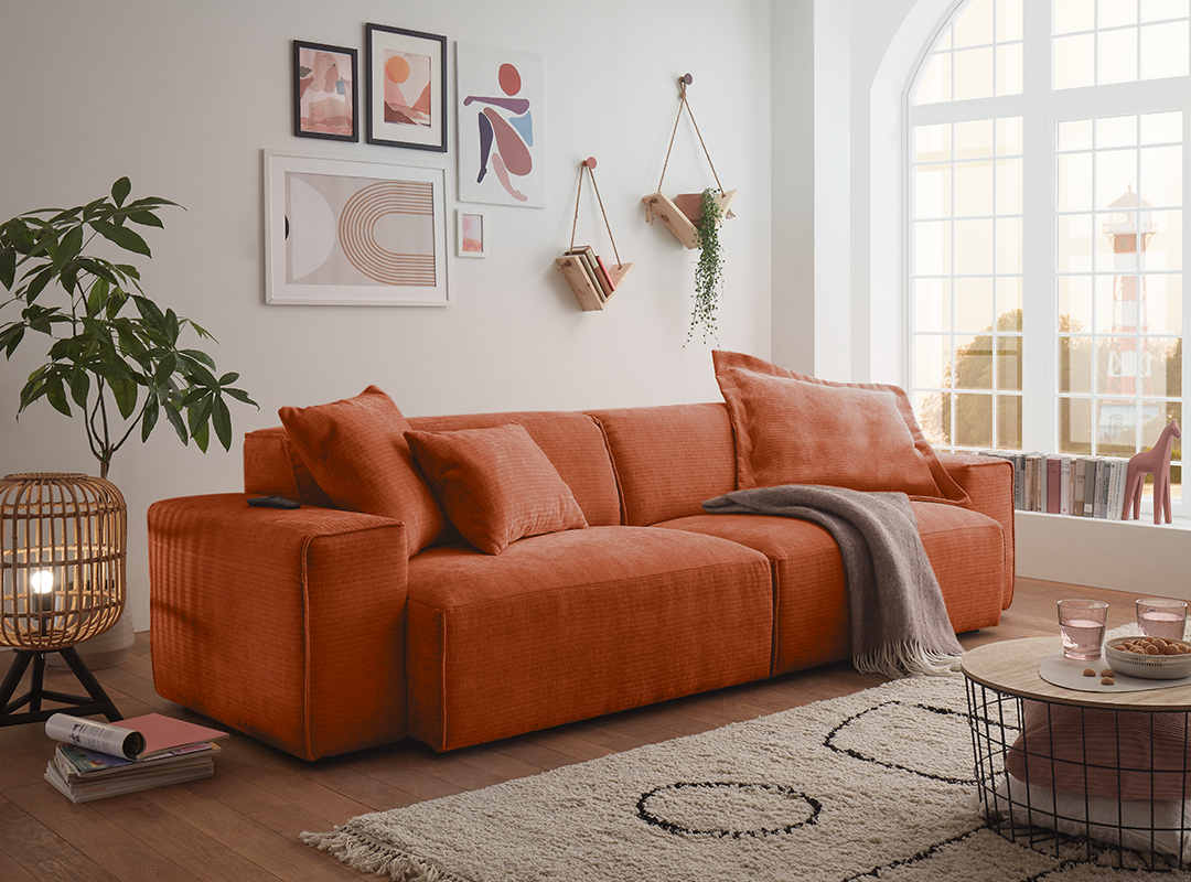 Sofa, Sitzer sofa, Orange Sofa, Corduroy Sofa, Wohnzimmerdeko, 