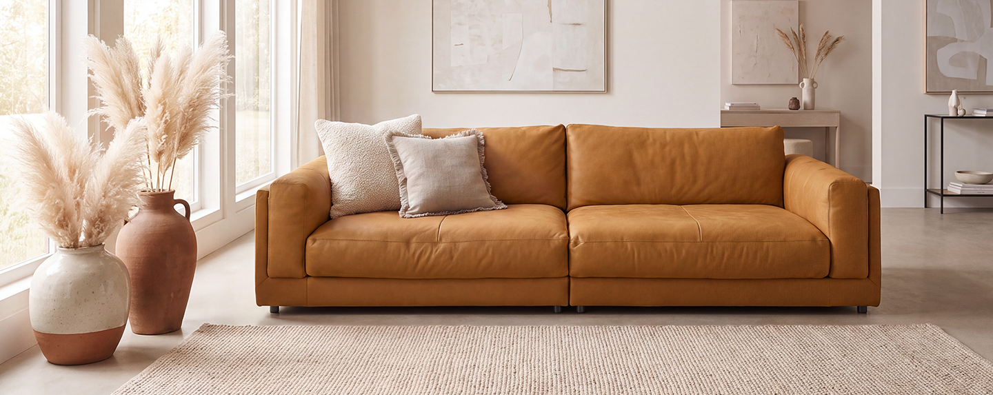 Sofa, Lounge-Sofa, Leder, Kamelbraun, Wohnzimmer, 