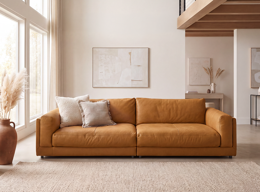 couch, sofa, leder, orange, wohnzimmer, 